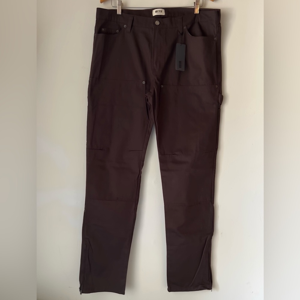 NWT MINTCREW Men’s 36x34 Brown Carpenter’s Jeans Side Zip Hem Detail